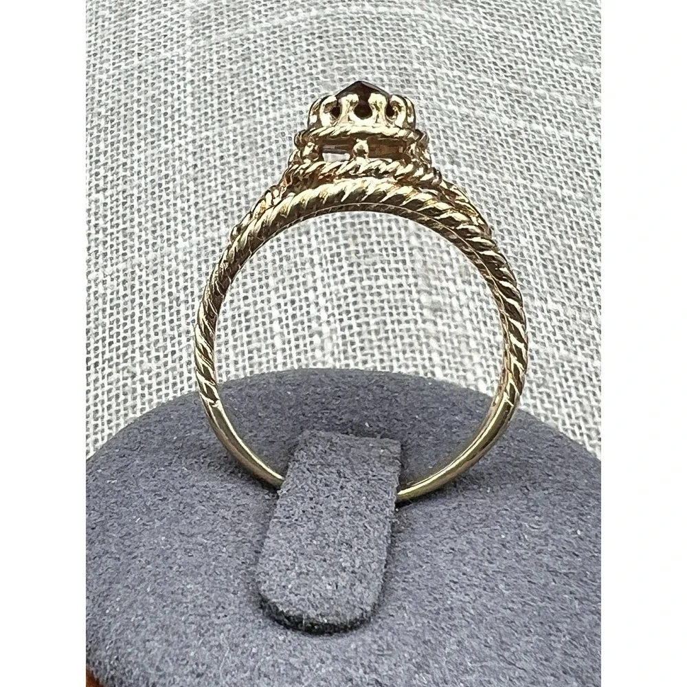Vintage Gold Tone Rope Twist Pear Statement Ring Smoky Brown Teardrop Sz 7.75